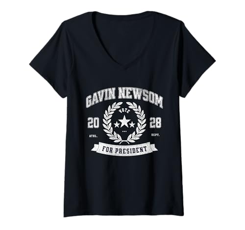 Damen Gavin Newsom 2028 für Präsident Varsity Democrat T-Shirt mit V-Ausschnitt Damen Gavin Newsom 2028 für Präsident Varsity Democrat T-Shirt mit V-Ausschnitt von Gavin Newsom US Election 2028