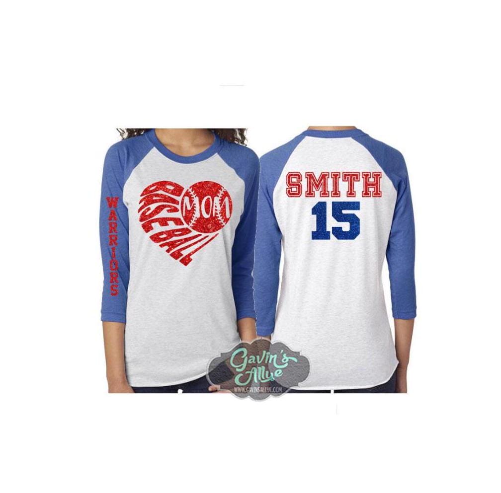 Glitzer-Baseball-Shirt | Baseball Mom Herz 3/4-Arm Raglan Passen Sie Ihr Team & Ihre Farben An von GavinsAllye