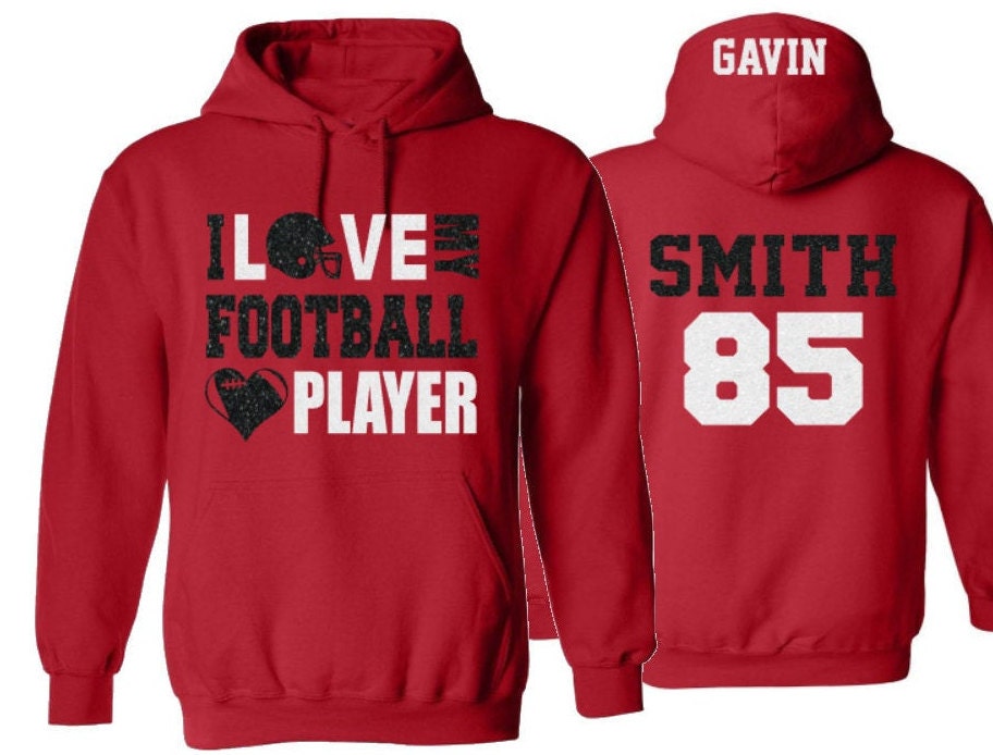 Glitzer Ich Liebe Meinen Fußballspieler Hoodie | Fußball Hoodies Mama Farben Anpassen von GavinsAllye