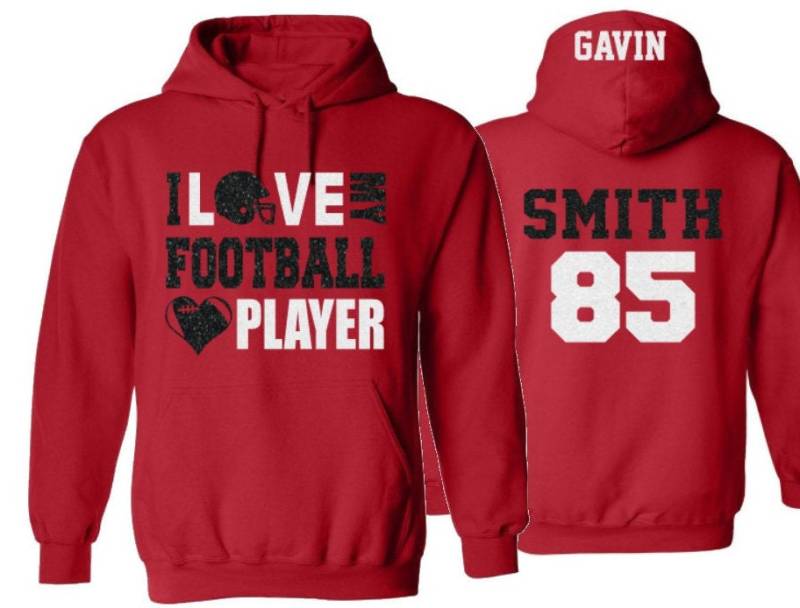 Glitzer Ich Liebe Meinen Fußballspieler Hoodie | Fußball Hoodies Mama Farben Anpassen von GavinsAllye
