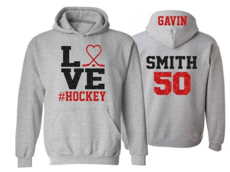 Glitzer Liebe Hockey Hoodie | Feldhockey Bling Eishockey Spirit Wear Farben Anpassen Jugendliche Oder Erwachsene von GavinsAllye