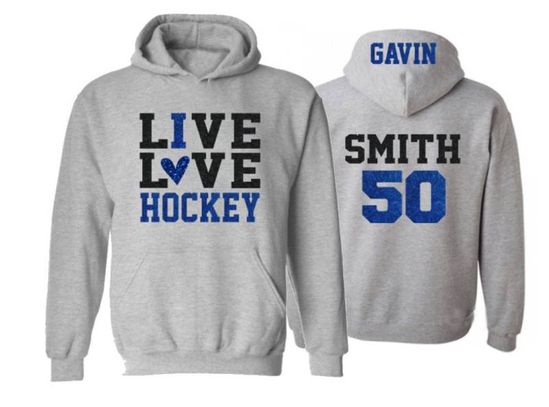 Glitzer Live Love Hockey Hoodie | Ich Liebe Hockeyschläger Feldhockey Bling Eishockey Spirit Wear Farben Anpassen Jugendliche Oder Erwachsene von GavinsAllye