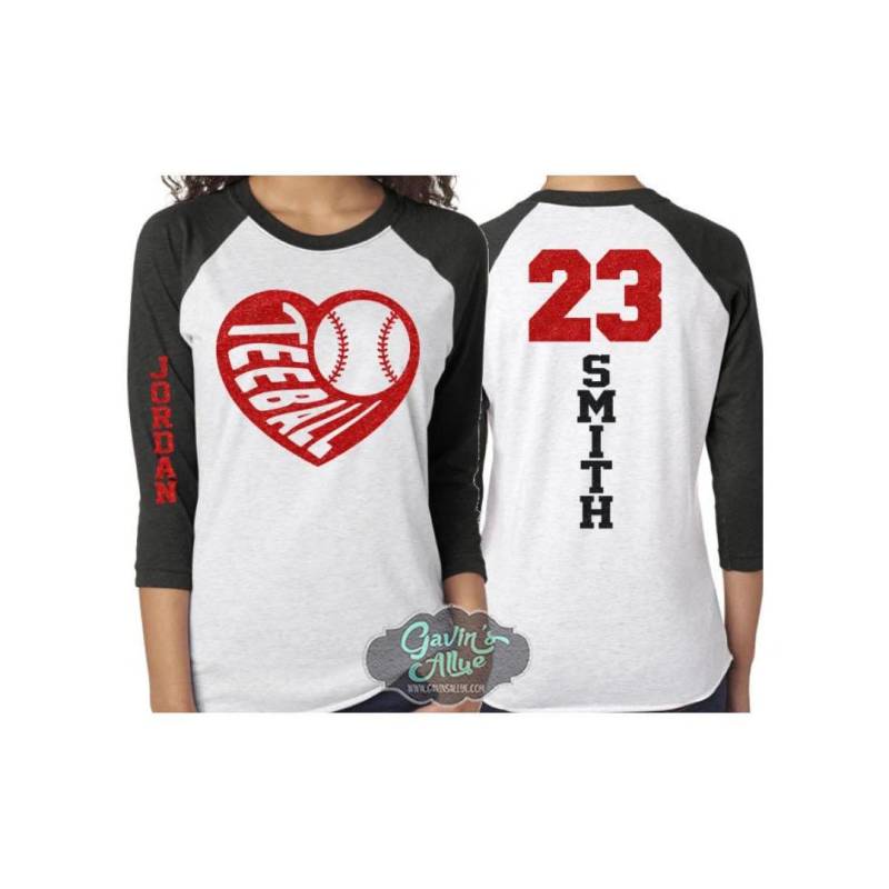 Glitzer Teeball Shirt | T-Ball Herz Farben Anpassen Jugendliche Oder Erwachsene von GavinsAllye