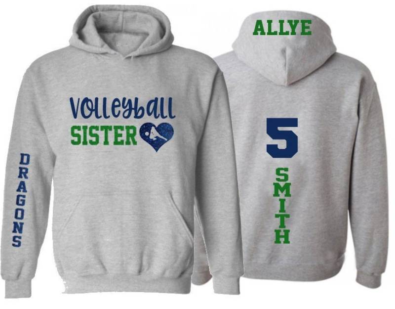 Glitzer-Volleyball-Hoodie | Schwester-Volleyball-Hoodie Beachvolleyball Schwester Passen Sie Mit Ihrem Team & Farben Erwachsenen - Oder Jugendgrößen von GavinsAllye