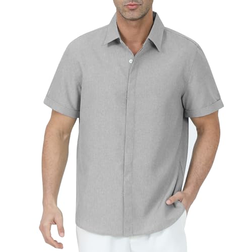Gavliuu Herren Leinenhemd Kurzarm mit versteckte Knopfleiste Leichtes Sommerhemd für Strand Freizeit Shirt von Gavliuu