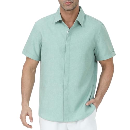 Gavliuu Herrenhemd Kurzarm - mit versteckten Knöpfen, 70% Viskose, 30% Leinen​,4XL von Gavliuu