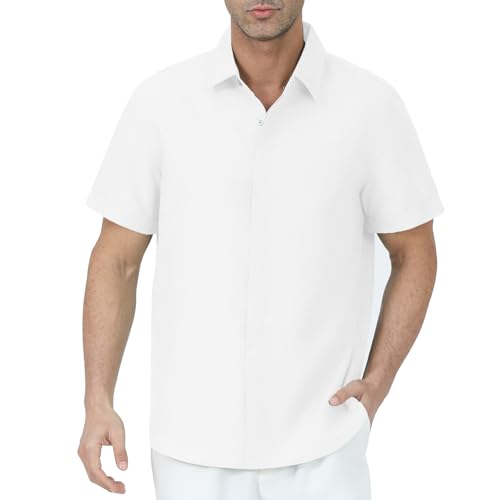 Gavliuu Herrenhemd Kurzarm - Mit versteckten Knöpfen, 70% Viskose, 30% Leinen, halbtransparent, Hellbeige​,3XL von Gavliuu