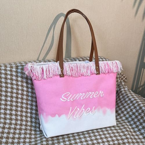Gaxcent Damenhandtasche LäSsige Strandtasche, Canvas Strand Stickerei Quaste Canvas-Tasche, Böhmische UmhäNgetasche FüR Einkaufstasche Reisen Pendeltasche,B von Gaxcent