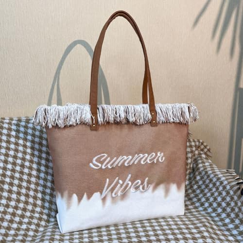 Gaxcent Damenhandtasche LäSsige Strandtasche, Canvas Strand Stickerei Quaste Canvas-Tasche, Böhmische UmhäNgetasche FüR Einkaufstasche Reisen Pendeltasche,C von Gaxcent