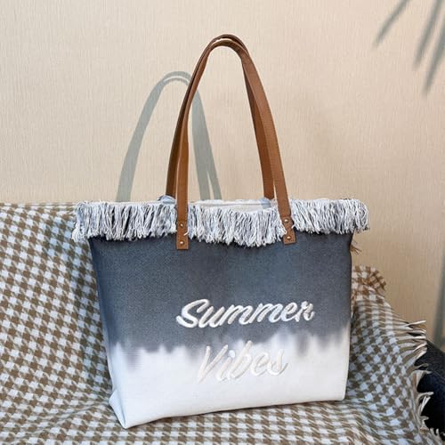 Gaxcent Damenhandtasche LäSsige Strandtasche, Canvas Strand Stickerei Quaste Canvas-Tasche, Böhmische UmhäNgetasche FüR Einkaufstasche Reisen Pendeltasche,D von Gaxcent