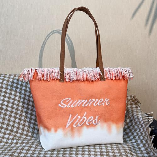 Gaxcent Damenhandtasche LäSsige Strandtasche, Canvas Strand Stickerei Quaste Canvas-Tasche, Böhmische UmhäNgetasche FüR Einkaufstasche Reisen Pendeltasche,E von Gaxcent