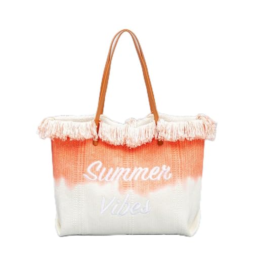Gaxcent Damenhandtasche Lässige Strandtasche, Canvas Strand Stickerei Quaste Canvas-Tasche, Umhängetasche Für Damen Groß Einkaufstasche Reisen Pendeltasche,A von Gaxcent