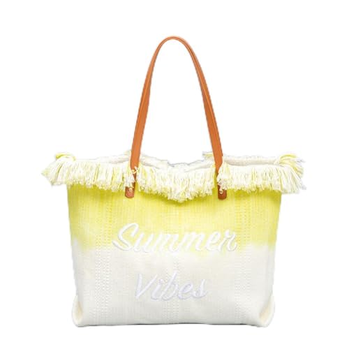 Gaxcent Damenhandtasche Lässige Strandtasche, Canvas Strand Stickerei Quaste Canvas-Tasche, Umhängetasche Für Damen Groß Einkaufstasche Reisen Pendeltasche,B von Gaxcent