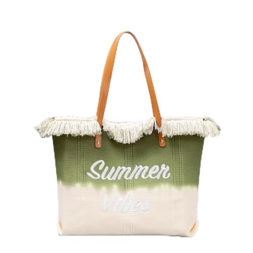 Gaxcent Damenhandtasche Lässige Strandtasche, Canvas Strand Stickerei Quaste Canvas-Tasche, Umhängetasche Für Damen Groß Einkaufstasche Reisen Pendeltasche,F von Gaxcent
