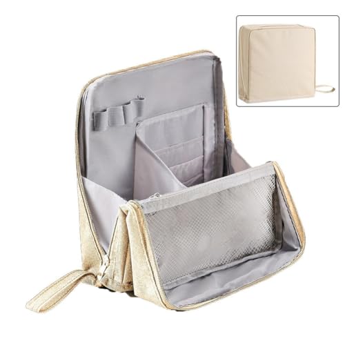 Gaxcent Make-up-Tasche, Stehende Make-up-Tasche, wasserdichter Make-up-Organizer mit Fächern, Mehrzweck-Kulturbeutel mit großer Kapazität, Oxford-Stoff, Kosmetiktasche für Reisen,Beige von Gaxcent