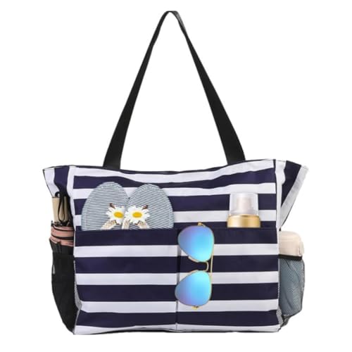 Gaxcent Strandtasche Familie, Wasserdicht Strandtasche Mit Reißverschluss Badetasche Leichte Und Faltbares Beach Bag Damen Für Strand Pool Reisen Fitnessstudio,Blau von Gaxcent
