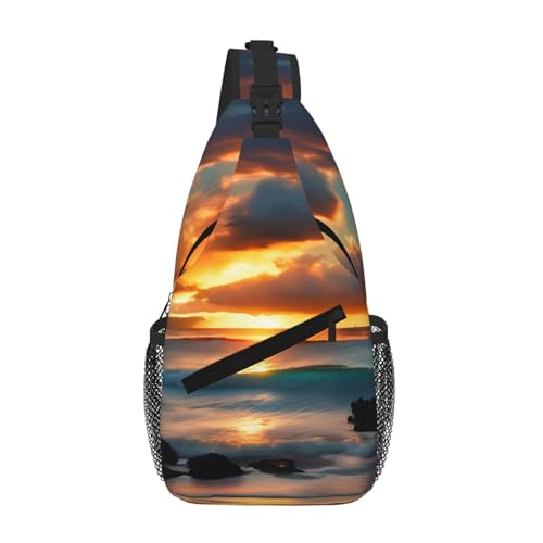 Beach Maui Hawaii Sonnenuntergang Meer Wellen Wolken Druck Crossbody Tasche für Damen Herren Schultertasche für Reisen Wandern Crossbody Sling Rucksack Beach Maui Hawaii Sonnenuntergang Meer Wellen Wolken Druck Crossbody Tasche für Damen Herren Schultertasche für Reisen Wandern Crossbody Sling Rucksack von GaxfjRu