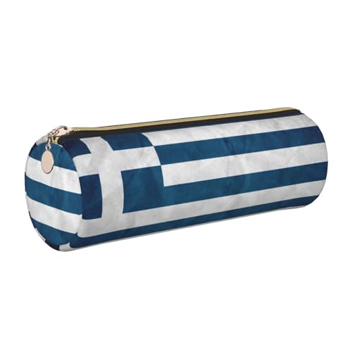 Federmäppchen für Füllfederhalter und Bleistifte mit griechischer Flagge, Leder, mit Reißverschluss, weich, genarbt von GaxfjRu