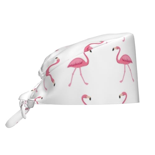 Flamingos auf weißem Bouffant Scrub Caps – Satin gefüttert und verstellbare chirurgische Kappen – ideal für Männer und Frauen, Schwarz, Einheitsgröße von GaxfjRu
