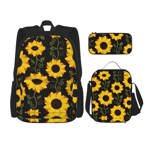 GaxfjRu 3-teiliges Rucksack-Set mit Blumenmuster und Sonnenblumen-Motiv für Nähte, Lunchbox und Federmäppchen, perfekt für Schule, Rucksack für Herren GaxfjRu 3-teiliges Rucksack-Set mit Blumenmuster und Sonnenblumen-Motiv für Nähte, Lunchbox und Federmäppchen, perfekt für Schule, Rucksack für Herren von GaxfjRu