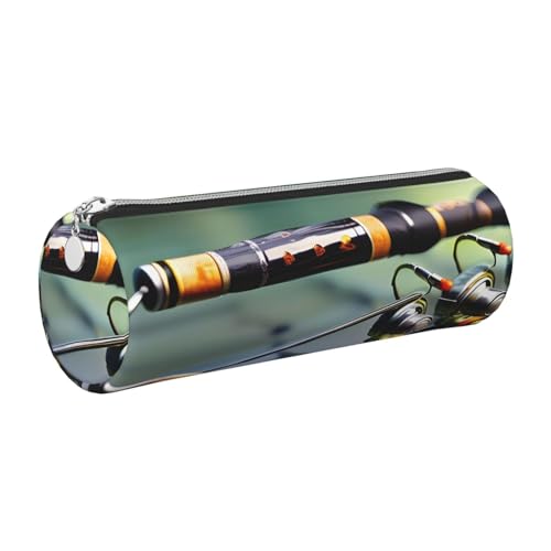 GaxfjRu Angelrute Rund Federmäppchen Kunstleder - Aufbewahrung für Stifte, Bleistifte, Marker, Kleinbedarf Metall Reißverschluss mit Leder, silber, Einheitsgröße, Kartenhalter von GaxfjRu