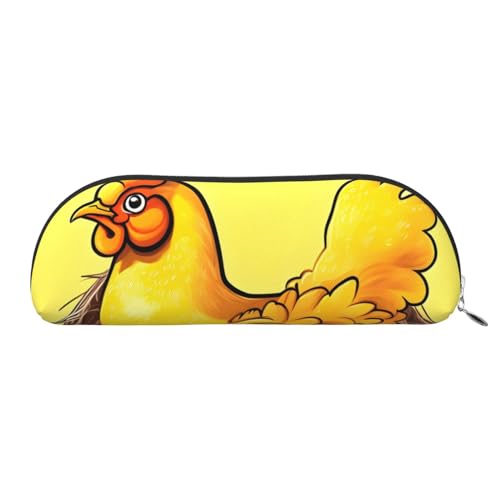 GaxfjRu Bird's Nest Golden Chicken Compact Portable Pen Case - Leather Half Round Organizer with Electroplated Zipper - Pencil Pouch von GaxfjRu