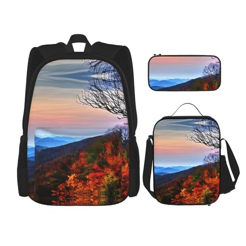 GaxfjRu Blue Ridge Mountains 3-teiliges Rucksack-Set für Stich-Lunchbox mit Lunchbox und Federmäppchen – perfekt für Schule, Rucksack Herren GaxfjRu Blue Ridge Mountains 3-teiliges Rucksack-Set für Stich-Lunchbox mit Lunchbox und Federmäppchen – perfekt für Schule, Rucksack Herren von GaxfjRu