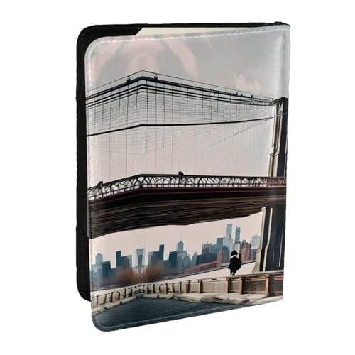 GaxfjRu Brooklyn Bridge Reisepasshülle aus Leder, wasserdicht, Reisebrieftasche, Reisepasshülle für Damen und Herren, Schwarz , Einheitsgröße von GaxfjRu