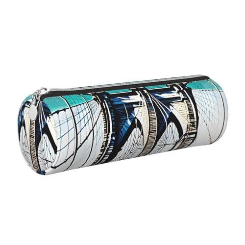 GaxfjRu Brooklyn Bridge Rundes Federmäppchen aus Kunstleder – Aufbewahrung für Stifte, Bleistifte, Marker, Kleinbedarf, Metall-Reißverschluss mit Leder, silber, Einheitsgröße, Kartenhalter GaxfjRu Brooklyn Bridge Rundes Federmäppchen aus Kunstleder – Aufbewahrung für Stifte, Bleistifte, Marker, Kleinbedarf, Metall-Reißverschluss mit Leder, silber, Einheitsgröße, Kartenhalter von GaxfjRu