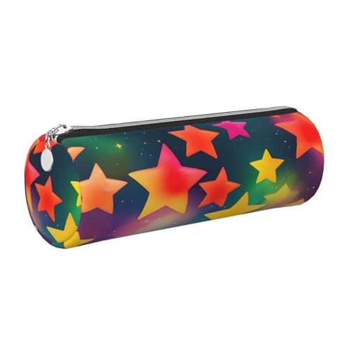 GaxfjRu Bunte Regenbogensterne rundes Federmäppchen aus Kunstleder – Aufbewahrung für Stifte, Bleistifte, Marker, kleine Gegenstände, Metall-Reißverschluss mit Leder, silber, Einheitsgröße GaxfjRu Bunte Regenbogensterne rundes Federmäppchen aus Kunstleder – Aufbewahrung für Stifte, Bleistifte, Marker, kleine Gegenstände, Metall-Reißverschluss mit Leder, silber, Einheitsgröße von GaxfjRu