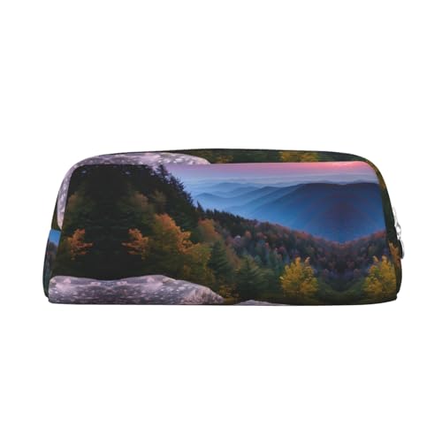 GaxfjRu Canadian Smokey Mountain Cliff Leder-Federmäppchen, niedliches Federmäppchen, kleines Federmäppchen, schöne Schreibwaren-Tasche, tragbare Kosmetiktasche, Reißverschlusstasche von GaxfjRu