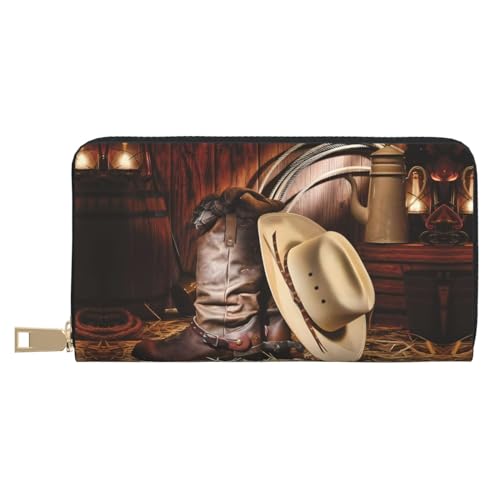 GaxfjRu Cowboy-Geldbörse mit schwarzem Hut, Westernstiefel, stilvolle Damen-Ledergeldbörse, großes Fassungsvermögen, Organizer mit Scheckbuchhalter, faltbare Geldbörse für Damen, Weiss/opulenter von GaxfjRu