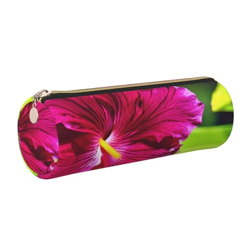 GaxfjRu Etui für Füllfederhalter, Hibiskusblüte, Leder, Reißverschluss, weich, genarbt von GaxfjRu