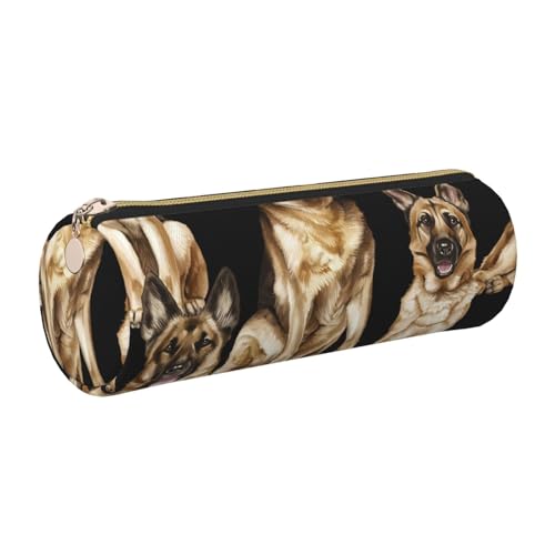 GaxfjRu Etui für Füllfederhalter, Motiv: Deutscher Schäferhund, Leder, mit Reißverschluss, weich, genarbt von GaxfjRu
