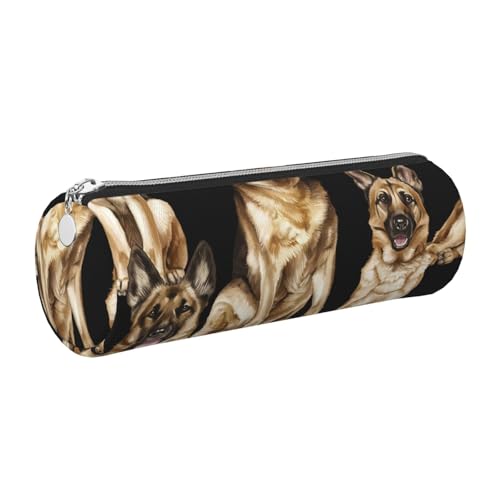 GaxfjRu Etui für Füllfederhalter, Motiv: Deutscher Schäferhund, Leder, mit Reißverschluss, weich, genarbt von GaxfjRu