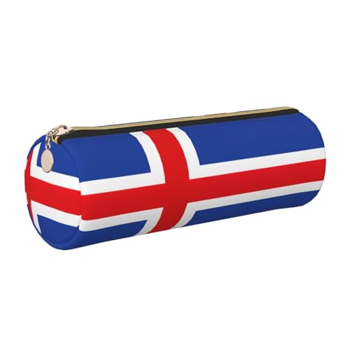 GaxfjRu Etui für Füllfederhalter, Motiv: Flagge Islands, Leder, mit Reißverschluss, weich, genarbt von GaxfjRu
