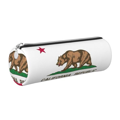 GaxfjRu Etui für Füllfederhalter, Motiv: Flagge Kaliforniens, Leder, mit Reißverschluss, weich, genarbt von GaxfjRu