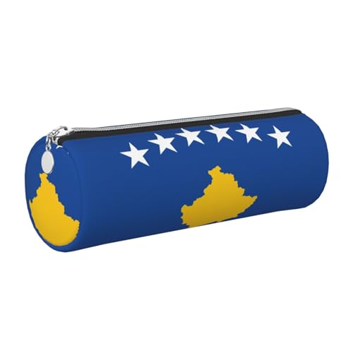 GaxfjRu Etui für Füllfederhalter, Motiv: Flagge des Kosovo, Leder, mit Reißverschluss, weich, genarbt von GaxfjRu