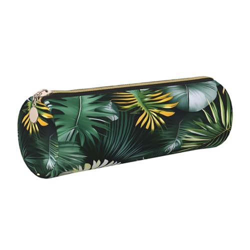GaxfjRu Etui für Füllfederhalter, tropische Palmenblätter, Leder, Reißverschluss, weich, genarbt von GaxfjRu