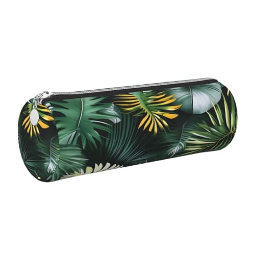 GaxfjRu Etui für Füllfederhalter, tropische Palmenblätter, Leder, Reißverschluss, weich, genarbt von GaxfjRu