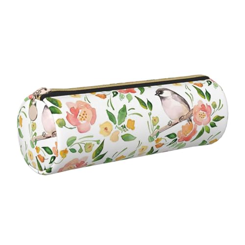 GaxfjRu Etui für Füllfederhalter und Bleistifte, Leder, mit Reißverschluss, weich, mit Blumen- und Vogelmotiv von GaxfjRu