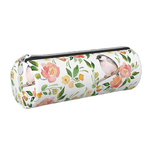 GaxfjRu Etui für Füllfederhalter und Bleistifte, Leder, mit Reißverschluss, weich, mit Blumen- und Vogelmotiv von GaxfjRu