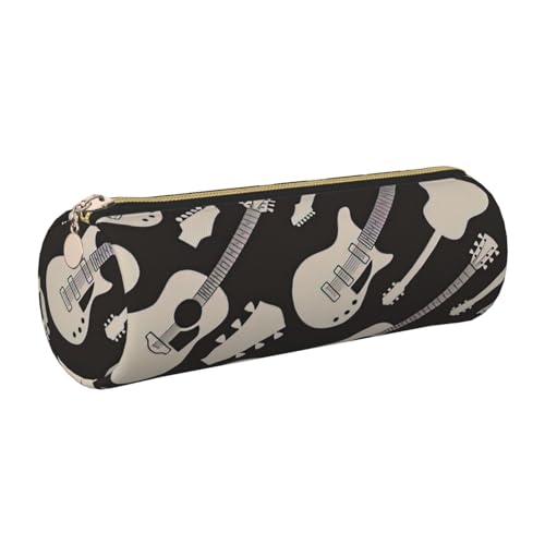 GaxfjRu Etui für Füllfederhalter und Bleistifte mit Gitarrenmuster, Leder, mit Reißverschluss, genarbt, weich von GaxfjRu