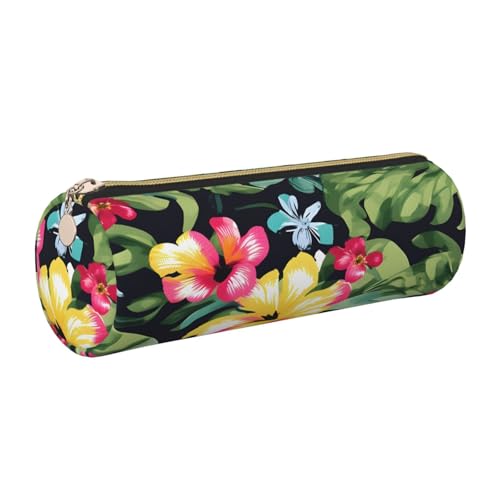GaxfjRu Etui für Füllfederhalter und Bleistifte mit Hawaii-Blumendruck, Leder, mit Reißverschluss, weich, genarbt von GaxfjRu