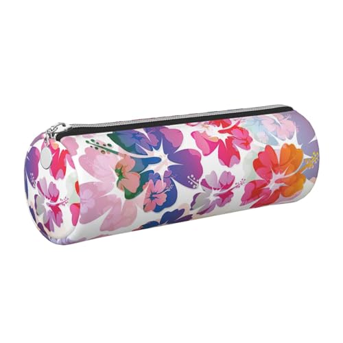 GaxfjRu Etui für Füllfederhalter und Bleistifte mit Hawaii-Blumendruck, Leder, mit Reißverschluss, weich, genarbt von GaxfjRu