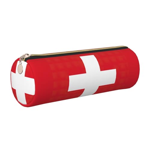GaxfjRu Etui mit Schweizer Flagge, Leder, mit Reißverschluss, für Füllfederhalter und Kugelschreiber, weich, genarbt von GaxfjRu