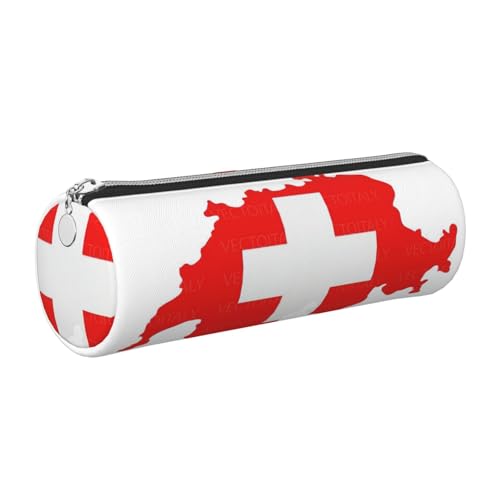 GaxfjRu Etui mit Schweizer Flagge, Leder, mit Reißverschluss, für Füllfederhalter und Kugelschreiber, weich, genarbt von GaxfjRu