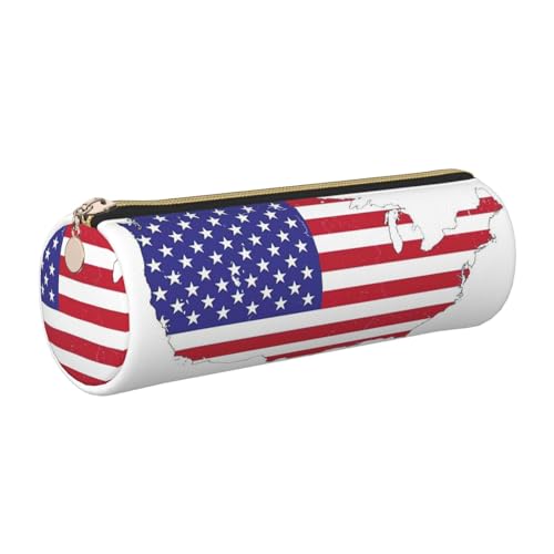 GaxfjRu Etui mit USA-Flagge, Leder, mit Reißverschluss, für Füllfederhalter und Bleistifte, weich, genarbt von GaxfjRu