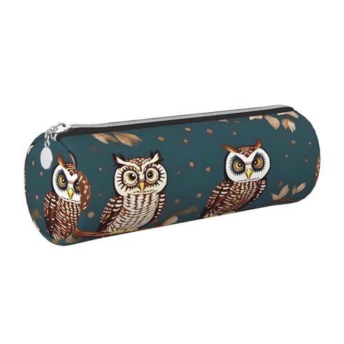 GaxfjRu Eulen auf Ästen, Leder, mit Reißverschluss, für Füllfederhalter, Tintenroller und Bleistifte, weich, genarbt von GaxfjRu