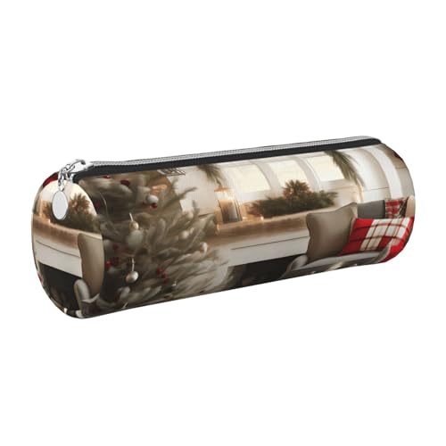 GaxfjRu Farmhouse Christmas Parrern Rundes Federmäppchen aus Kunstleder - Aufbewahrung für Stifte, Bleistifte, Marker, Kleinbedarf, Metall-Reißverschluss mit Leder, silber, Einheitsgröße, Kartenhalter GaxfjRu Farmhouse Christmas Parrern Rundes Federmäppchen aus Kunstleder - Aufbewahrung für Stifte, Bleistifte, Marker, Kleinbedarf, Metall-Reißverschluss mit Leder, silber, Einheitsgröße, Kartenhalter von GaxfjRu